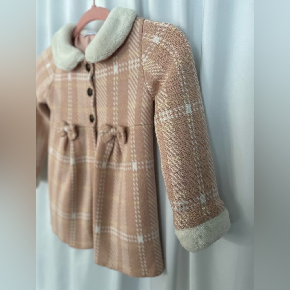 Tahari Girls' Pink Plaid Faux Fur Collar Dress Coat (1096) - Picture 6 of 13